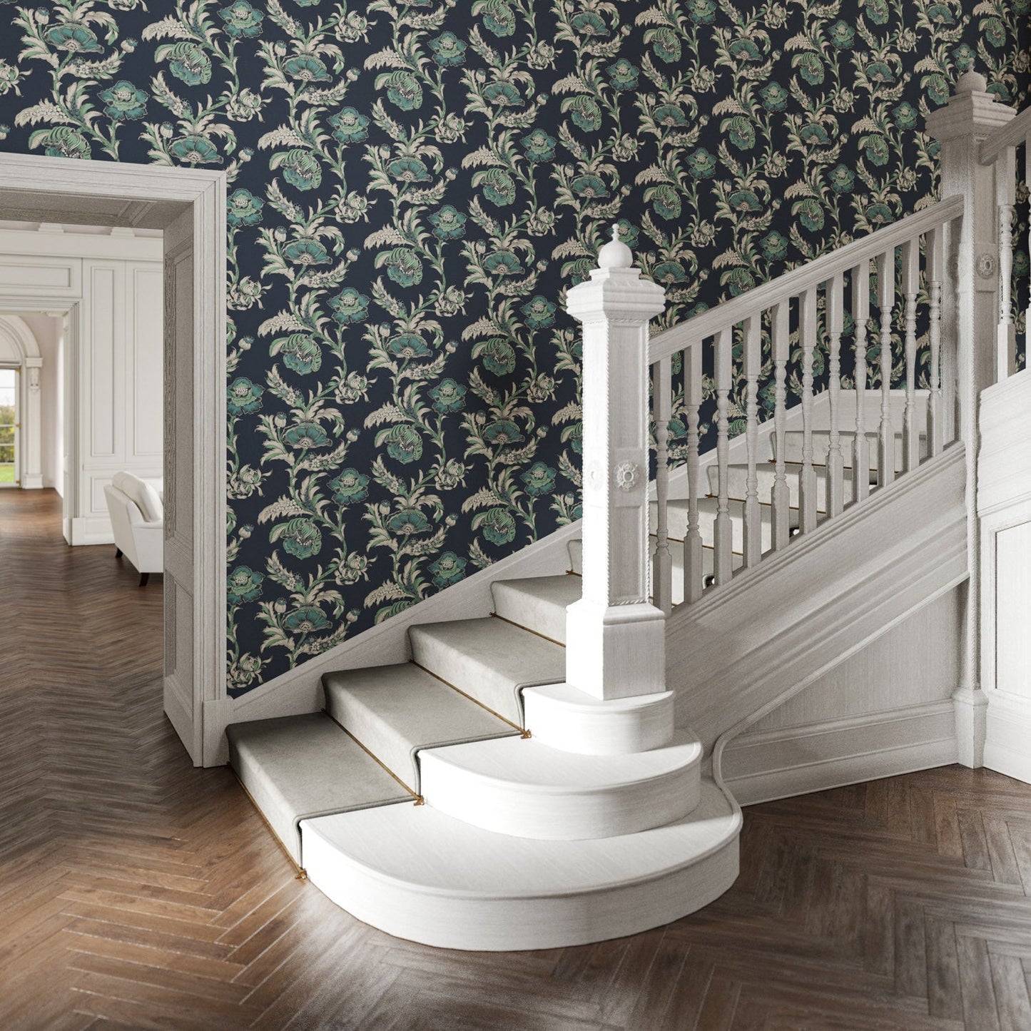 Georgiana Wallpaper - Navy - Warner House - Premier Wallcovering