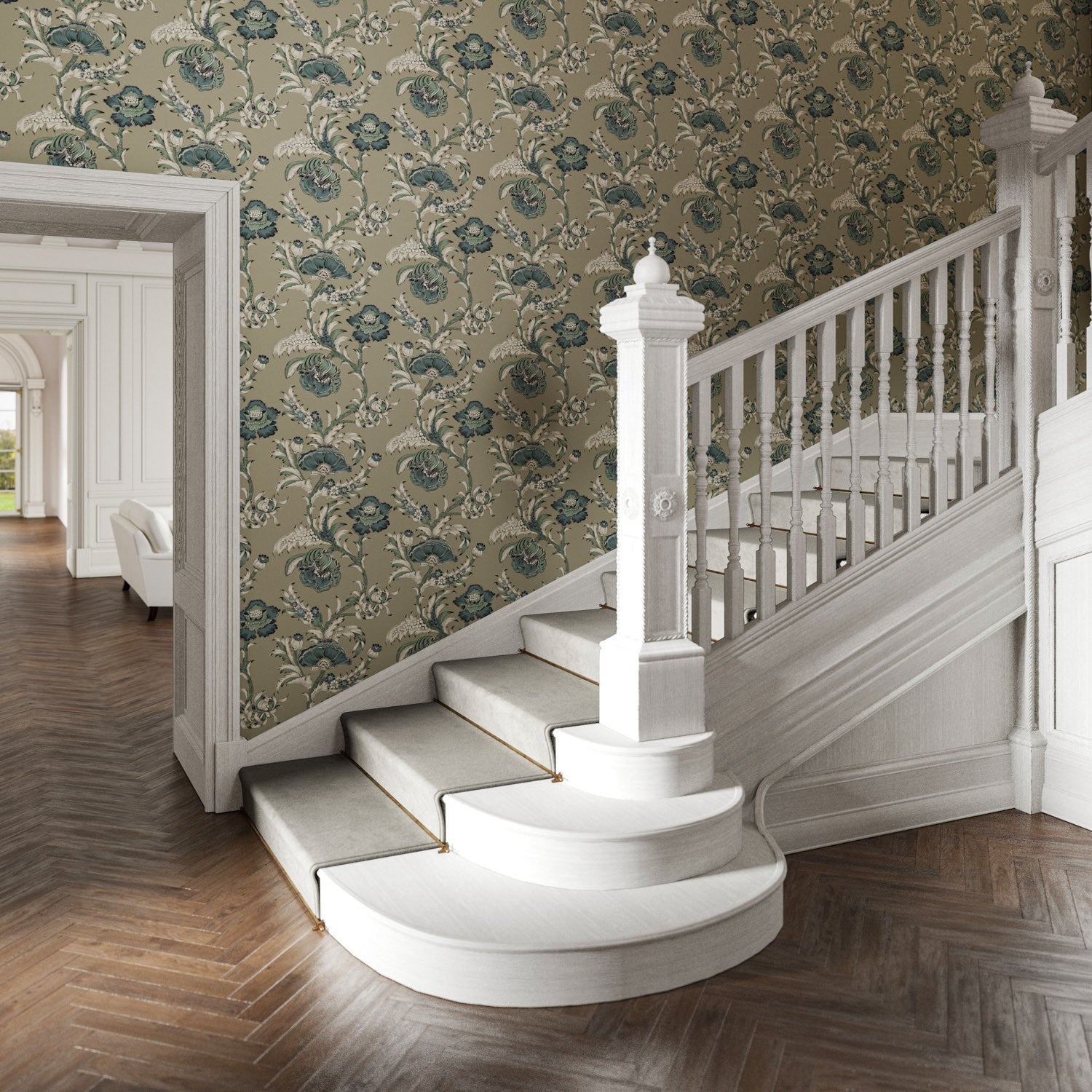 Georgiana Wallpaper - Olive - Warner House - Premier Wallcovering