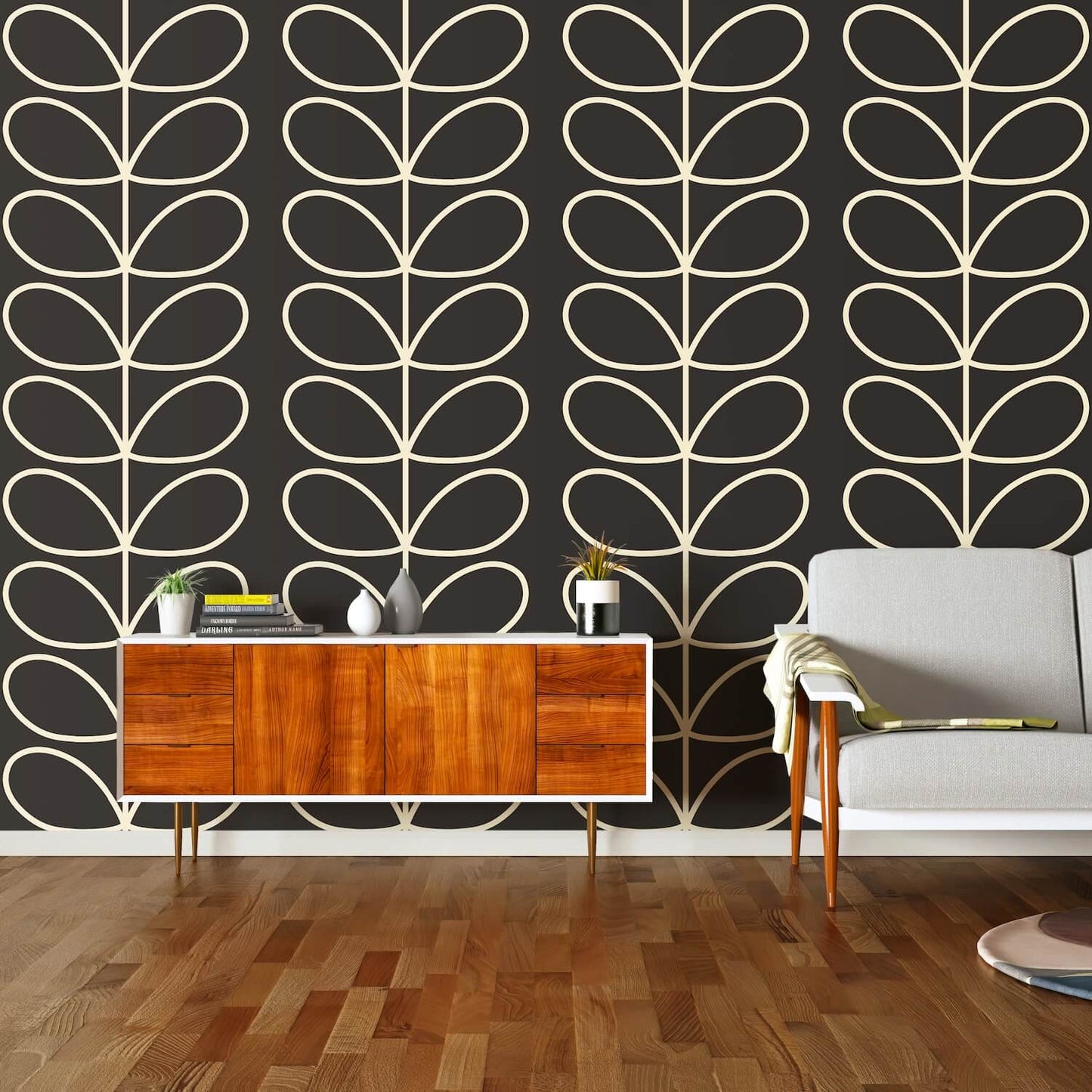 Giant Linear Stem Wallpaper - Charcoal - Orla Kiely - 23AHGLSWLPDS-0100 - Premier Wallcovering