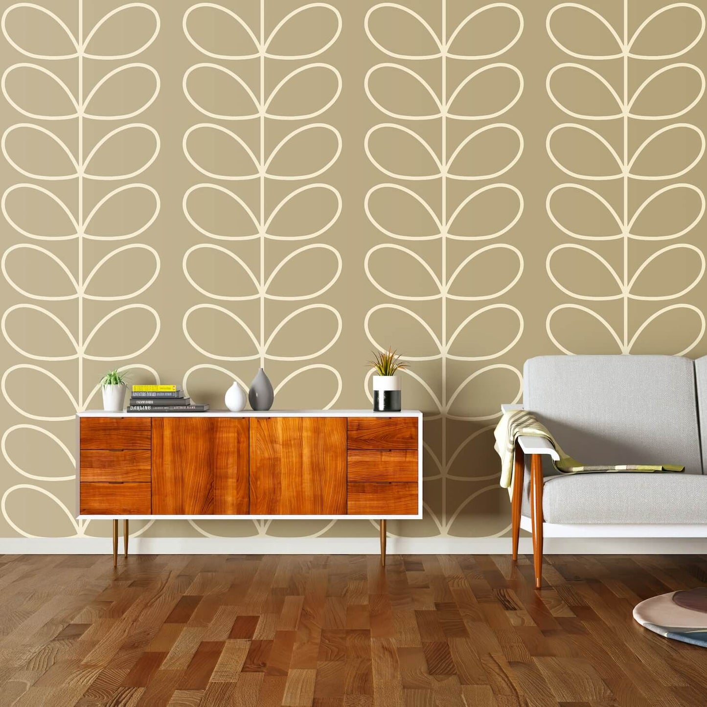 Giant Linear Stem Wallpaper - Stone - Orla Kiely - 23AHGLSWLPDS-2610 - Premier Wallcovering
