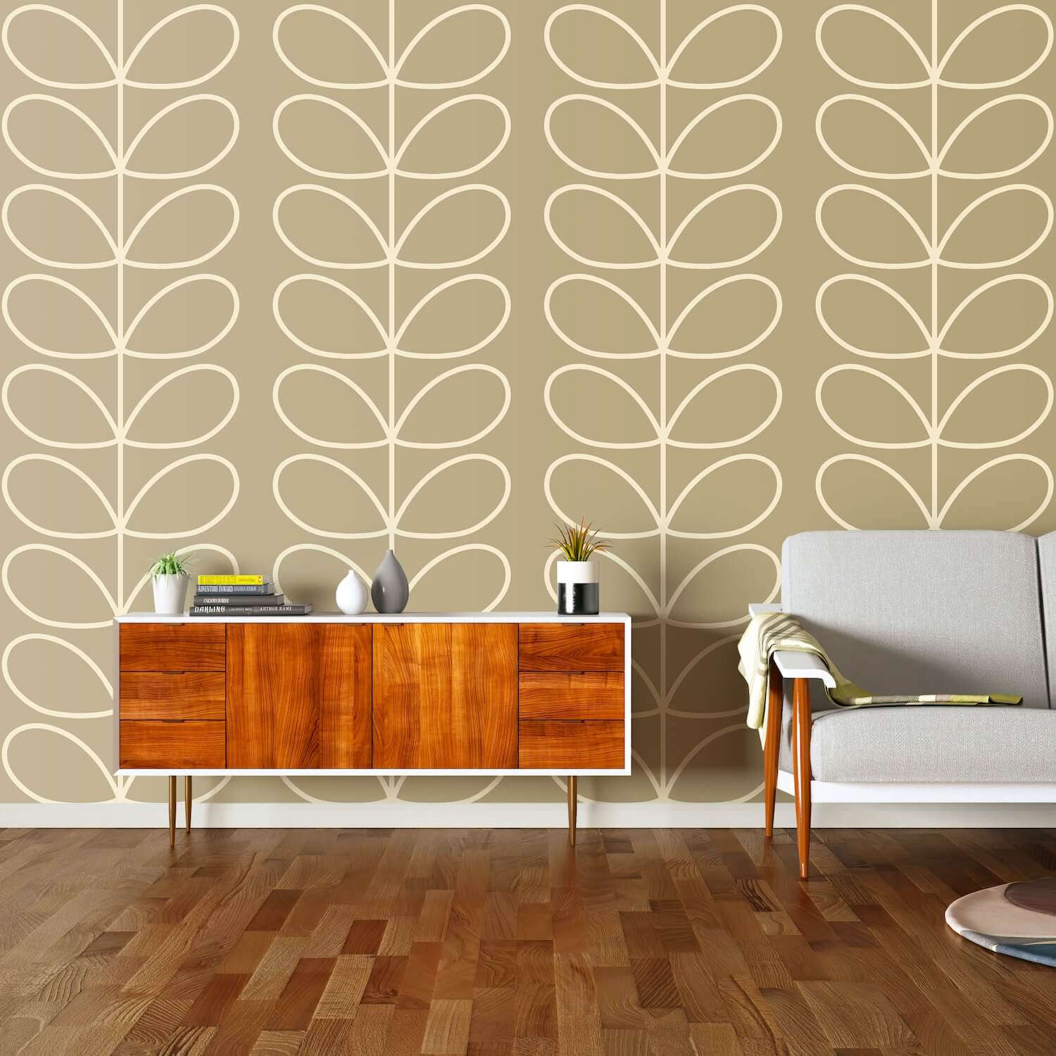Giant Linear Stem Wallpaper - Stone - Orla Kiely - 23AHGLSWLPDS-2610 - Premier Wallcovering