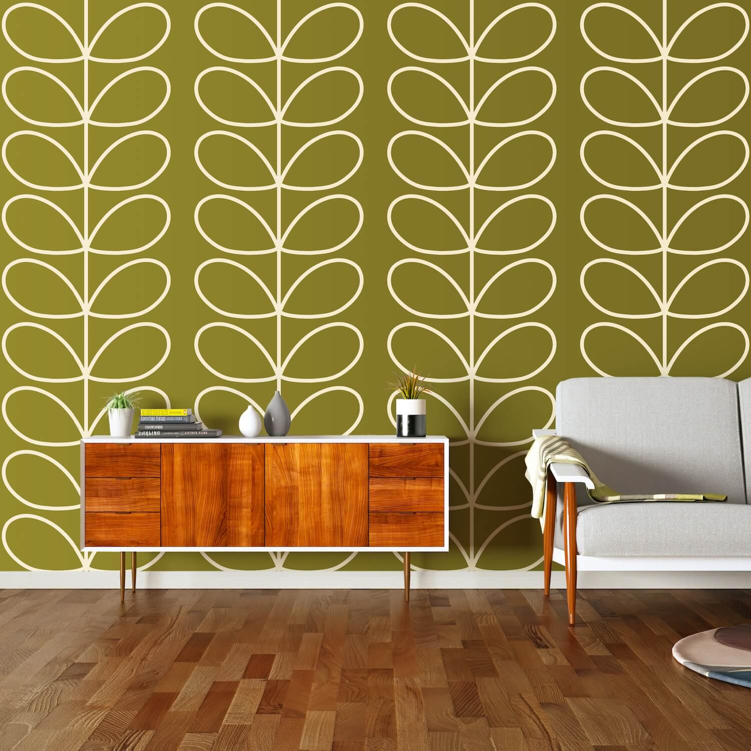 Giant Linear Stem Wallpaper - Seagrass - Orla Kiely - 23AHGLSWLPDS-3250 - Premier Wallcovering