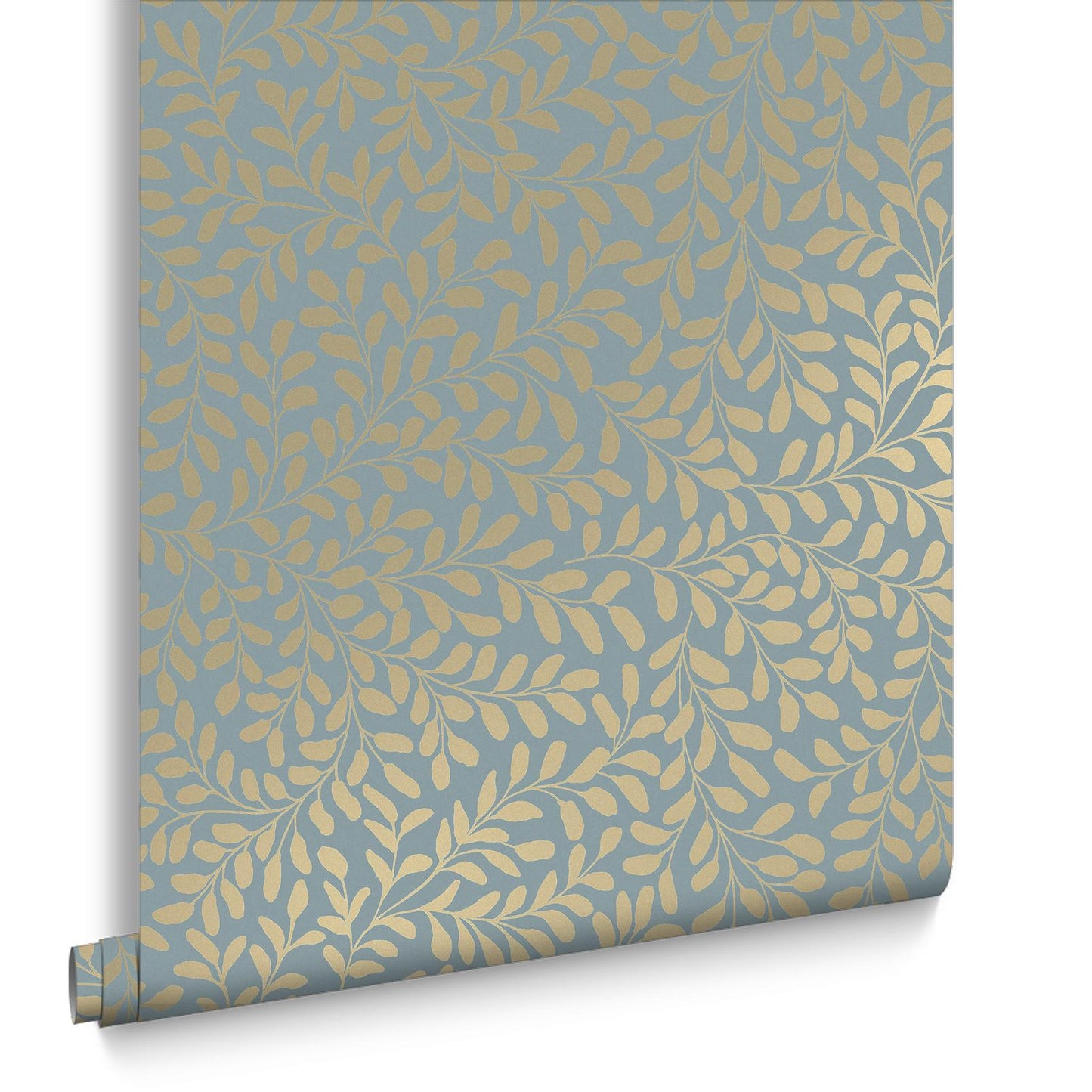 Gilded Leaf Wallpaper - Sky Blue & Pale Gold - Graham & Brown - 130368 - Premier Wallcovering