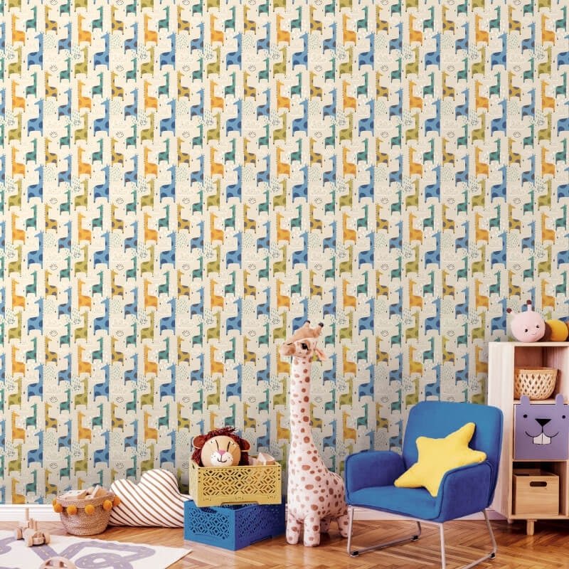 Giraffe Friends Wallpaper - Denim Mix - Hoopla Walls - HWA1298W - Premier Wallcovering