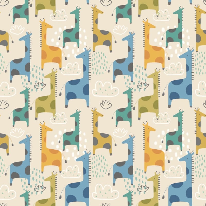 Giraffe Friends Wallpaper - Denim Mix - Hoopla Walls - HWA1298W - Premier Wallcovering