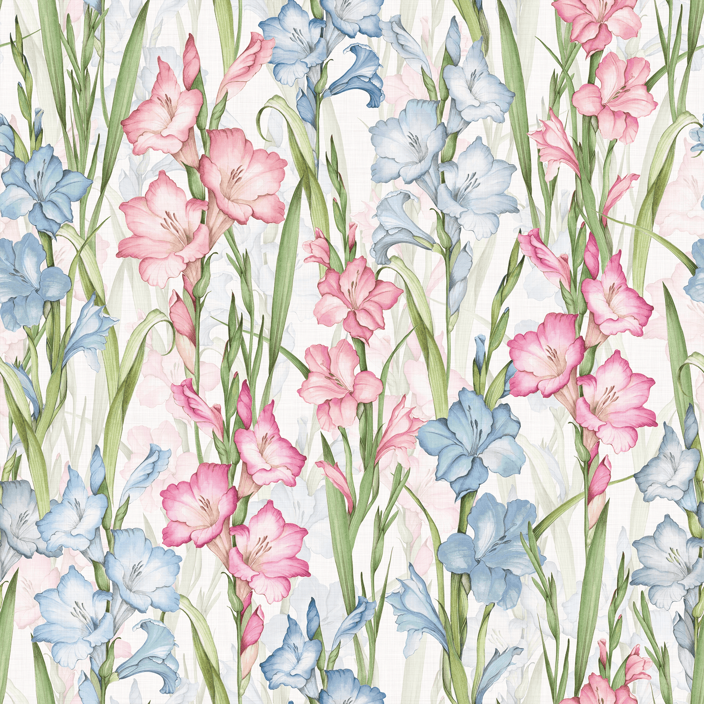 Gladioli Wallpaper - Spring Pinks and Blues - Lucie Annabel - LAN100451 - Premier Wallcovering