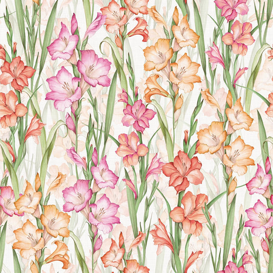 Gladioli Wallpaper - Summer Pinks and Oranges - Lucie Annabel - LAN100450 - Premier Wallcovering