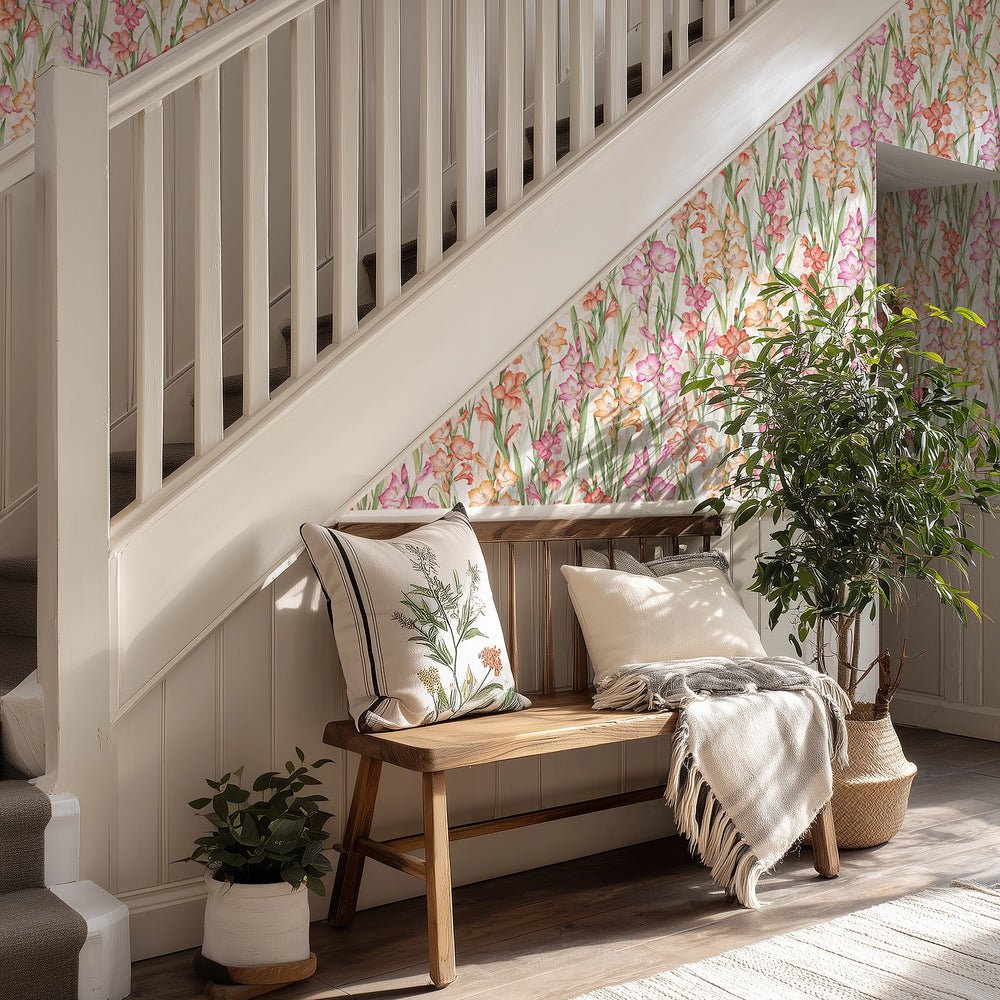 Gladioli Wallpaper - Summer Pinks and Oranges - Lucie Annabel - LAN100450 - Premier Wallcovering