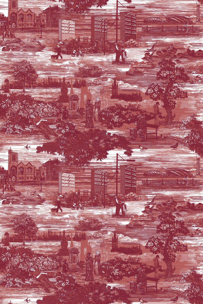 Glasgow Toile Fabric - Red - Timorous Beasties - GTOIL/LU/01/RD - Premier Wallcovering