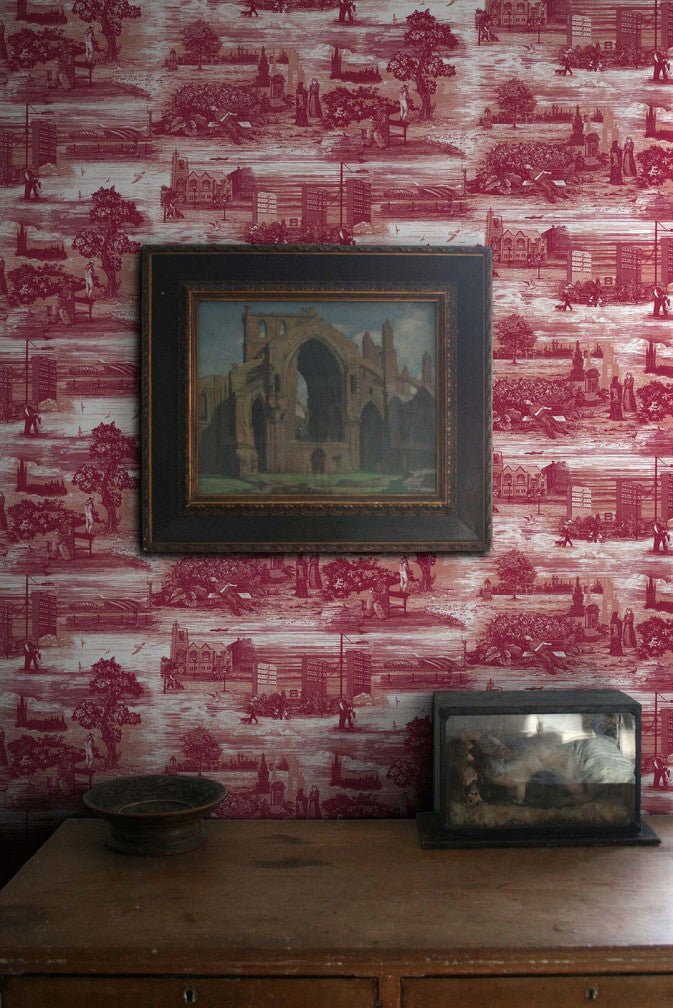 Glasgow Toile Wallpaper - Red - Timorous Beasties - TB/GTOIL/MICA/01 - Premier Wallcovering