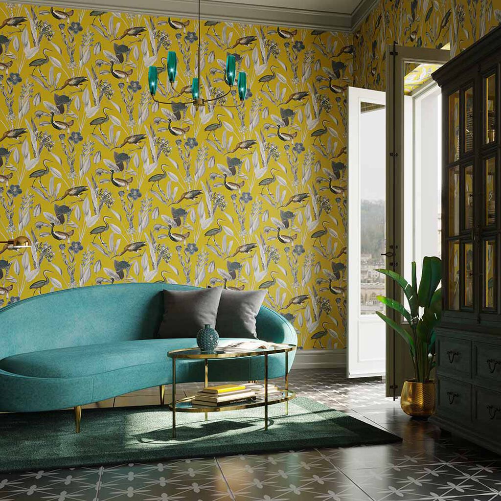 Glasshouse Wallpaper - Mustard - Graham & Brown - 111720 - Premier Wallcovering