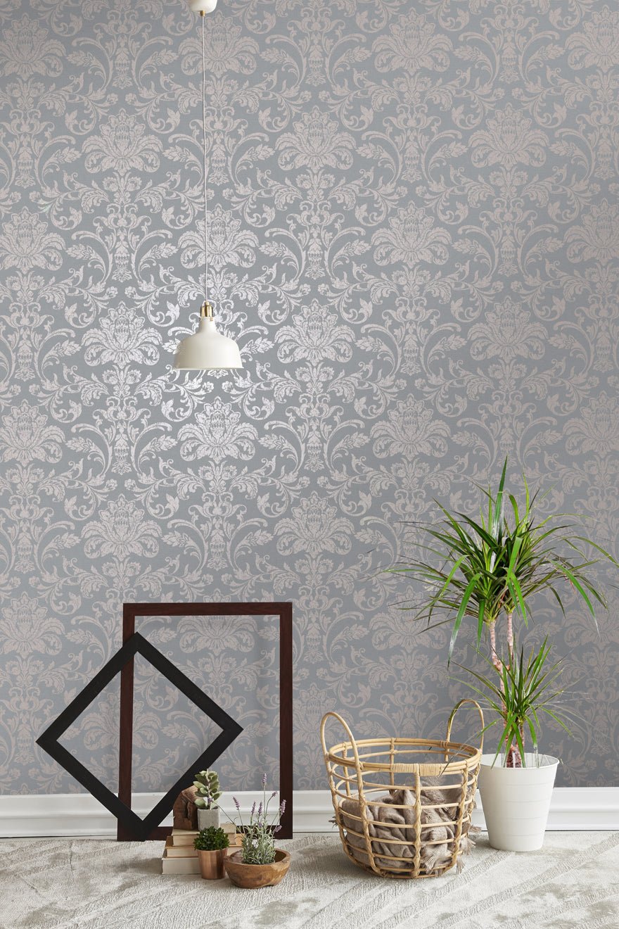 Glistening Damask Wallpaper - Rosegold/Grey - Holden Décor - 12712 - Premier Wallcovering