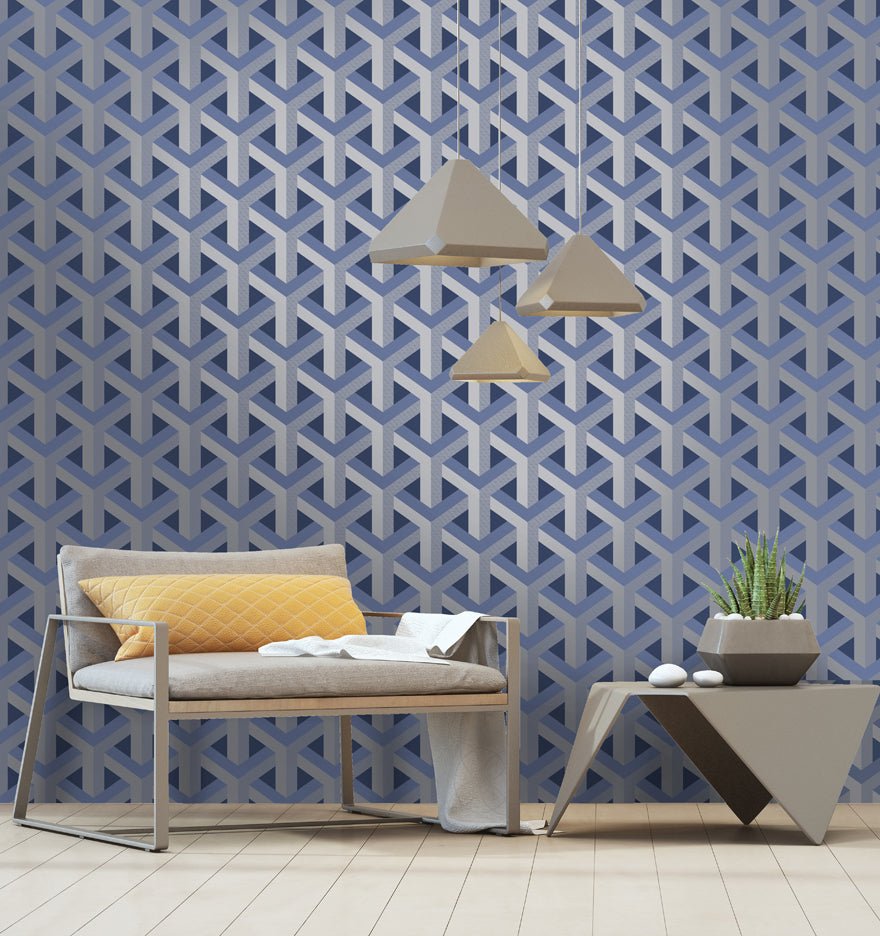 Glistening Trident Geo Wallpaper - Navy - Holden Décor - 12810 - Premier Wallcovering