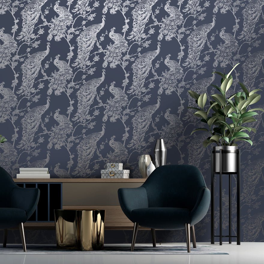 Glistening Wallpaper - Peacock Navy - Holden Décor - 12960 - Premier Wallcovering