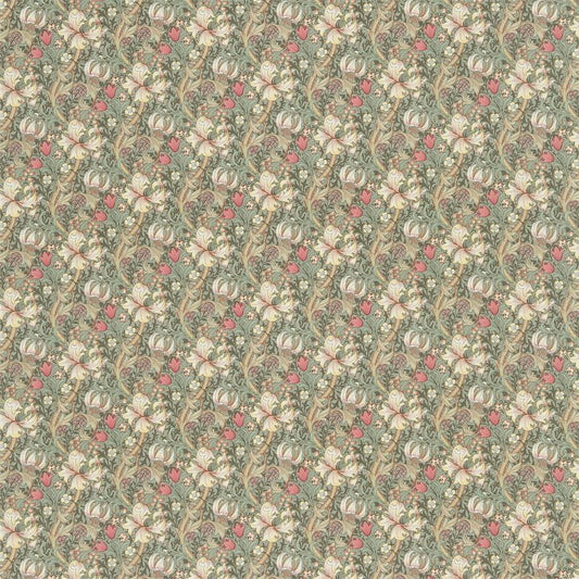 Golden Lily Minor Fabric - Biscuit/Indigo/Red - Morris & Co - DMC1G4203 - Premier Wallcovering