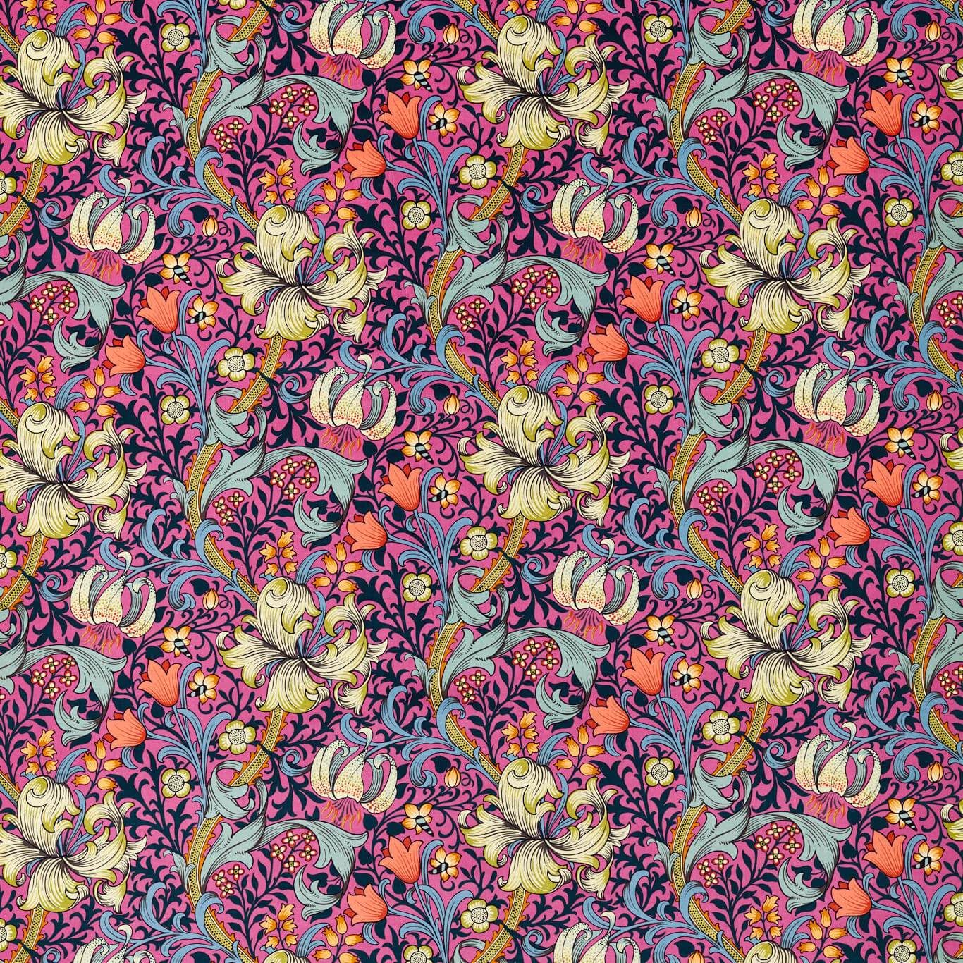 Golden Lily Velvet Fabric - Serotonin Pink - Morris & Co - 520003 - Premier Wallcovering