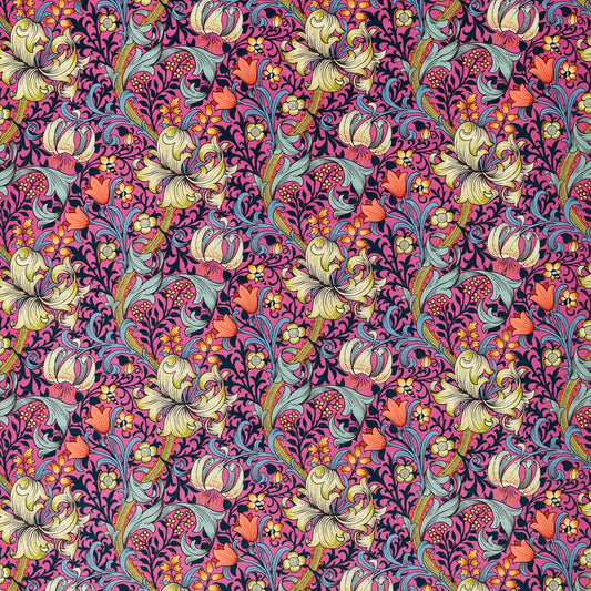 Golden Lily Velvet Fabric - Serotonin Pink - Morris & Co - 520003 - Premier Wallcovering