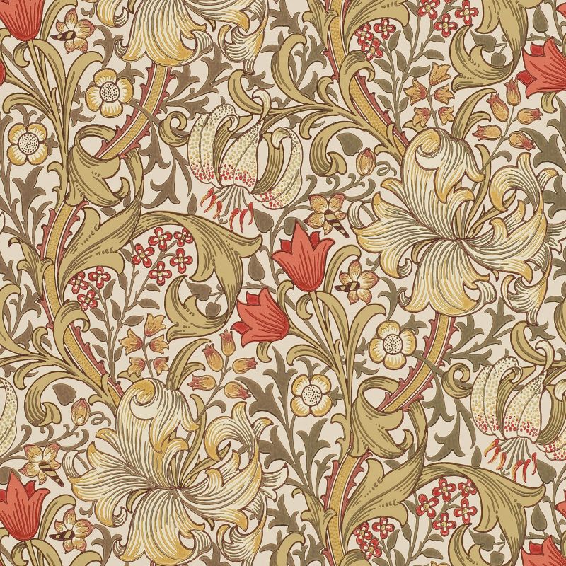 Golden Lily Wallpaper - Biscuit/Brick - Morris & Co - 216462 - Premier Wallcovering