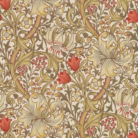 Golden Lily Wallpaper - Biscuit/Brick - Morris & Co - 216462 - Premier Wallcovering