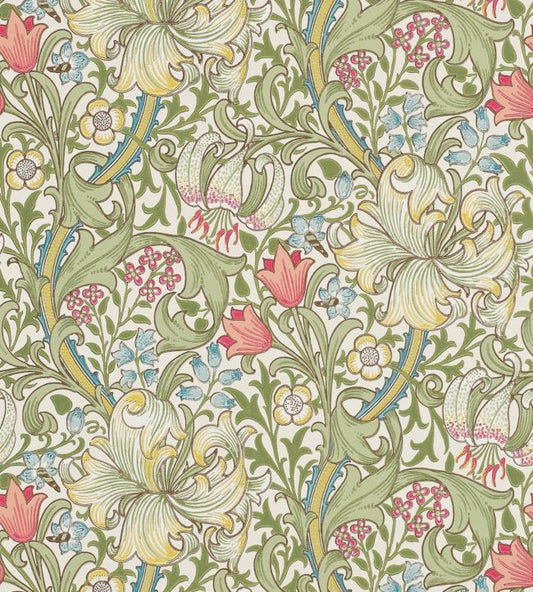 Golden Lily Wallpaper - Green/Red - 210398 - Morris & Co - Premier Wallcovering