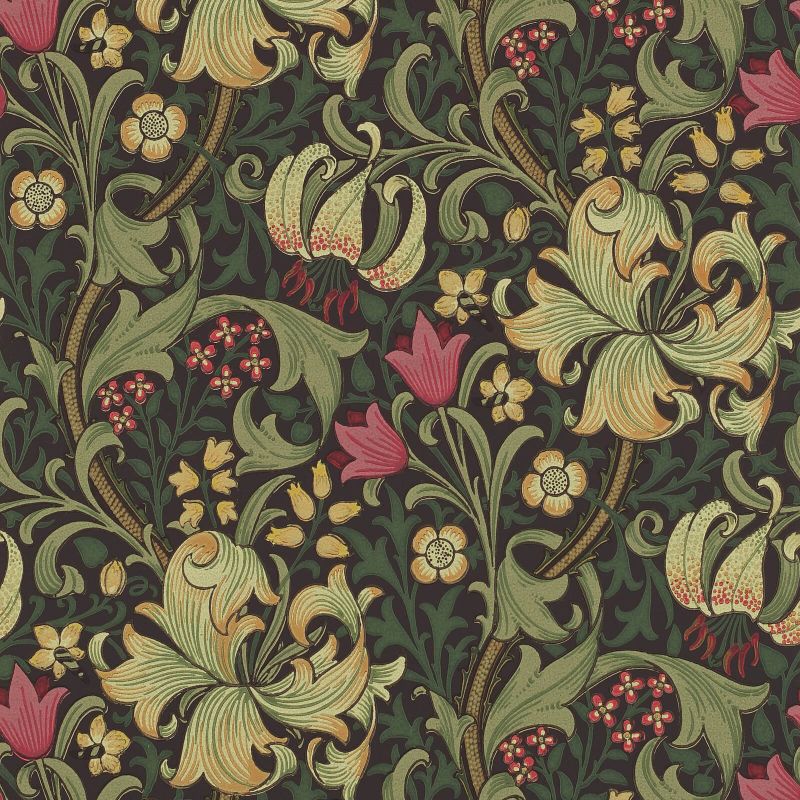 Golden Lily Wallpaper - Charcoal/Olive - Morris & Co - 216853 - Premier Wallcovering