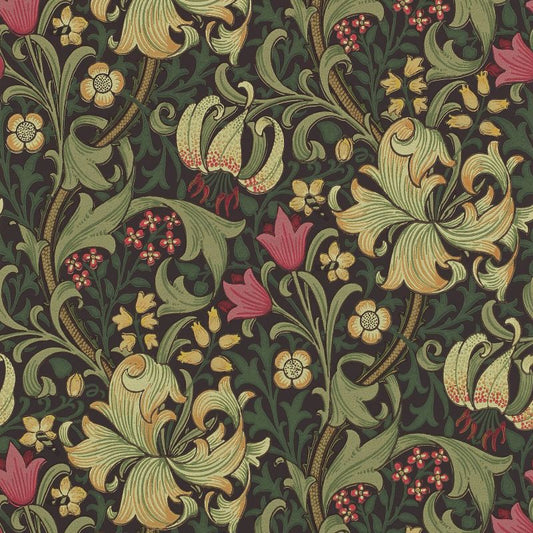 Golden Lily Wallpaper - Charcoal/Olive - Morris & Co - 216853 - Premier Wallcovering