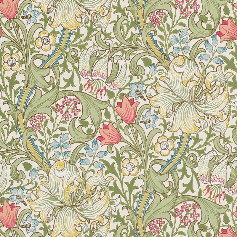 Golden Lily Wallpaper - Green/Red - Morris & Co - 216460 - Premier Wallcovering