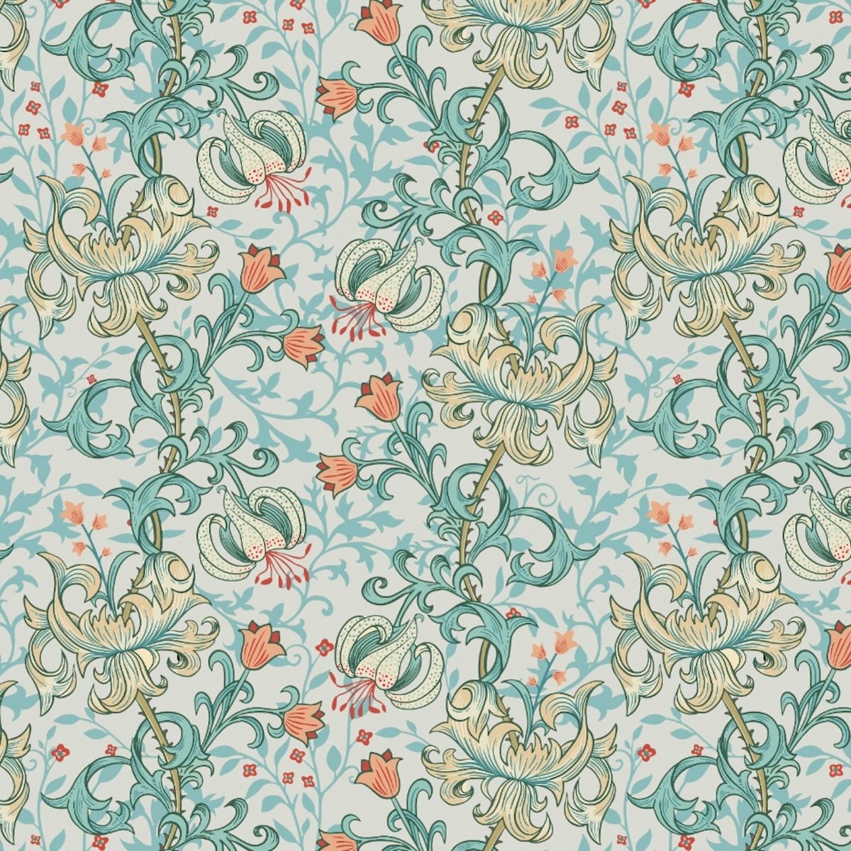 Morris Collections - 1022 - Golden Lily Wallpaper - Grey Blue - Premier Wallcovering