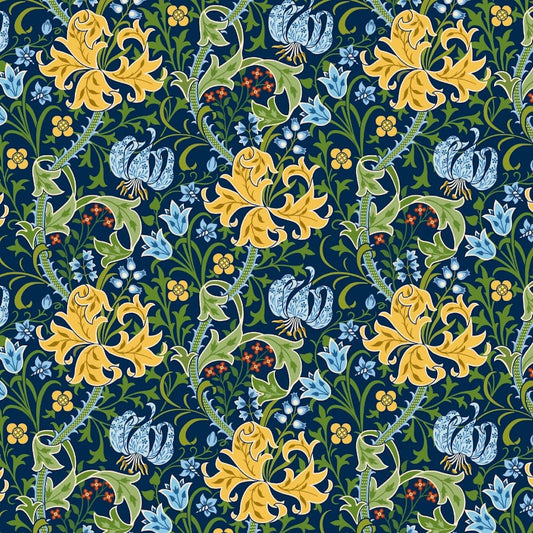 Morris Collections - 1023 - 1 - Golden Lily Wallpaper - Green - Blue - Premier Wallcovering
