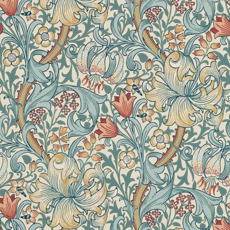 Golden Lily Wallpaper - Slate/Manilla - Morris & Co - 216461 - Premier Wallcovering