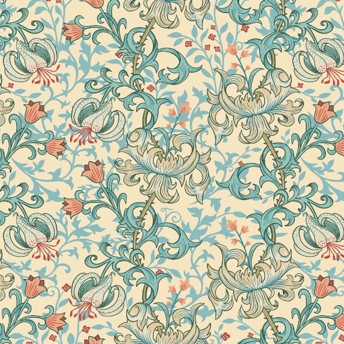 Morris Collections - 1019 - Golden Lily Wallpaper - Pale Gold - Premier Wallcovering