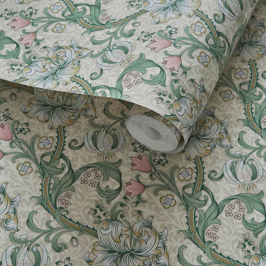 Golden Lily Wallpaper - Linen/Blush - Clarke & Clarke - W0174/01 - Premier Wallcovering