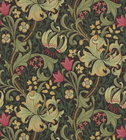 Golden Lily Wallpaper - Charcoal/Olive - 210403 - Morris & Co - Premier Wallcovering