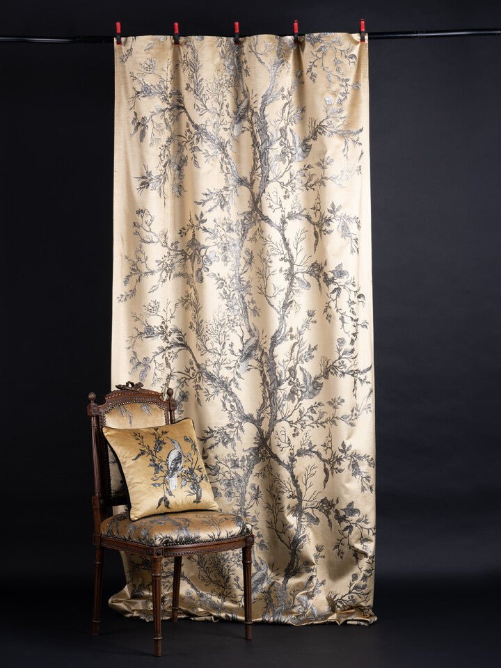 Golden Oriole Velvet Fabric - Black & Gold on Gold - Timorous Beasties - GOR/40898/01 - Premier Wallcovering