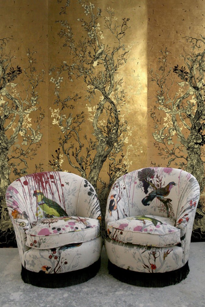 Golden Oriole Wallpaper Panel - Gold  - Timorous Beasties - RUS/GOR/DL/02 - Premier Wallcovering