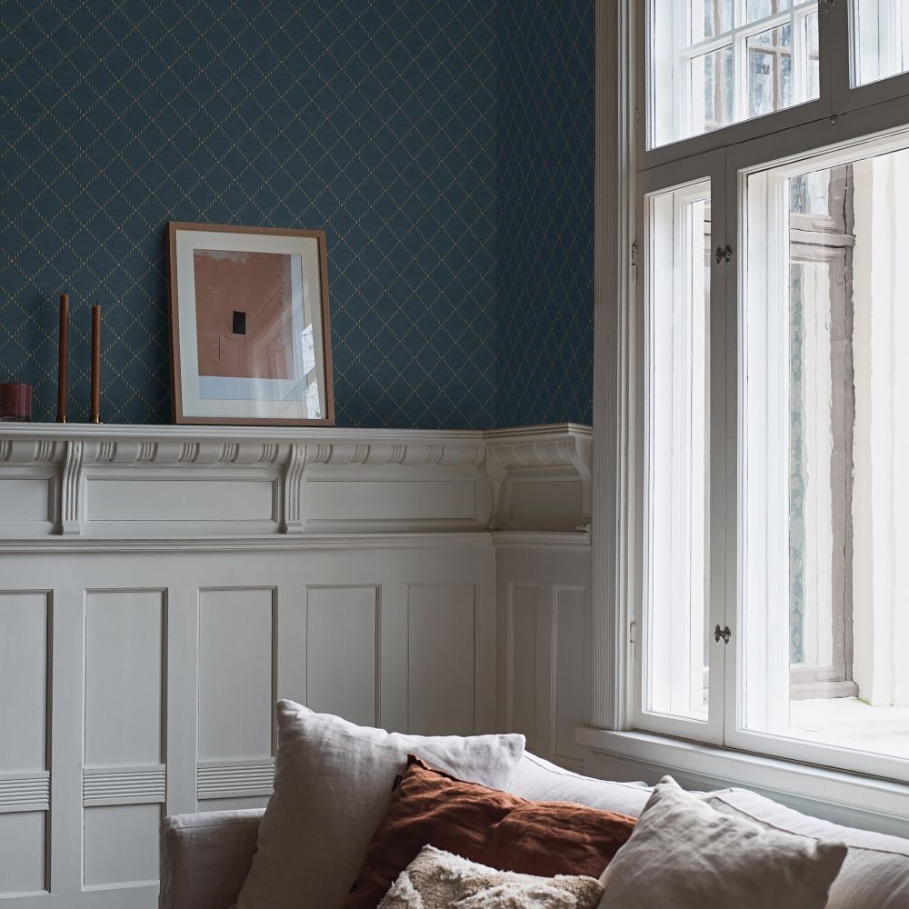 Golden Trellis Wallpaper - Navy - Boråstapeter - 2265 - Premier Wallcovering