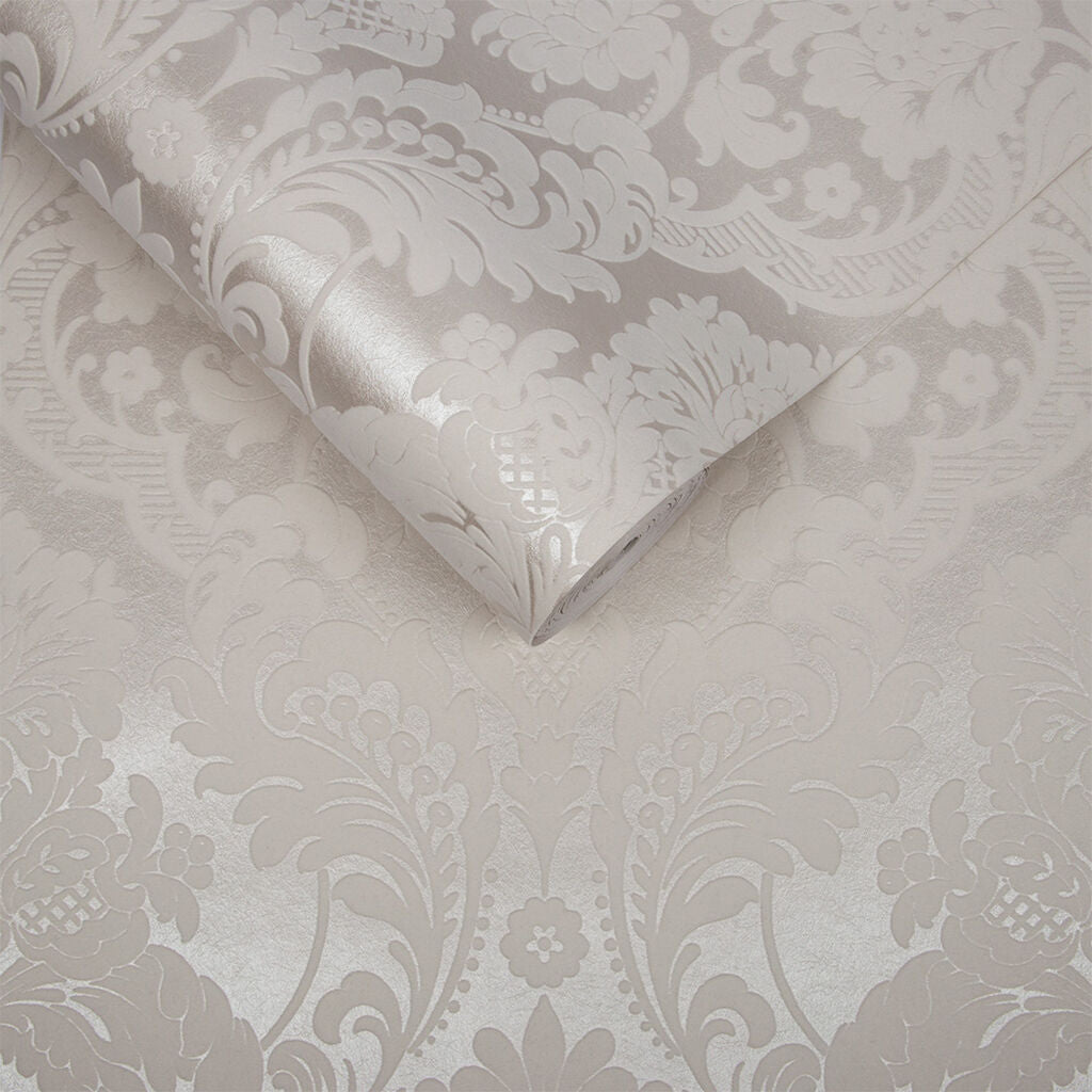 Gothic Damask Flock Wallpaper - White - Graham & Brown - 104565 - Premier Wallcovering