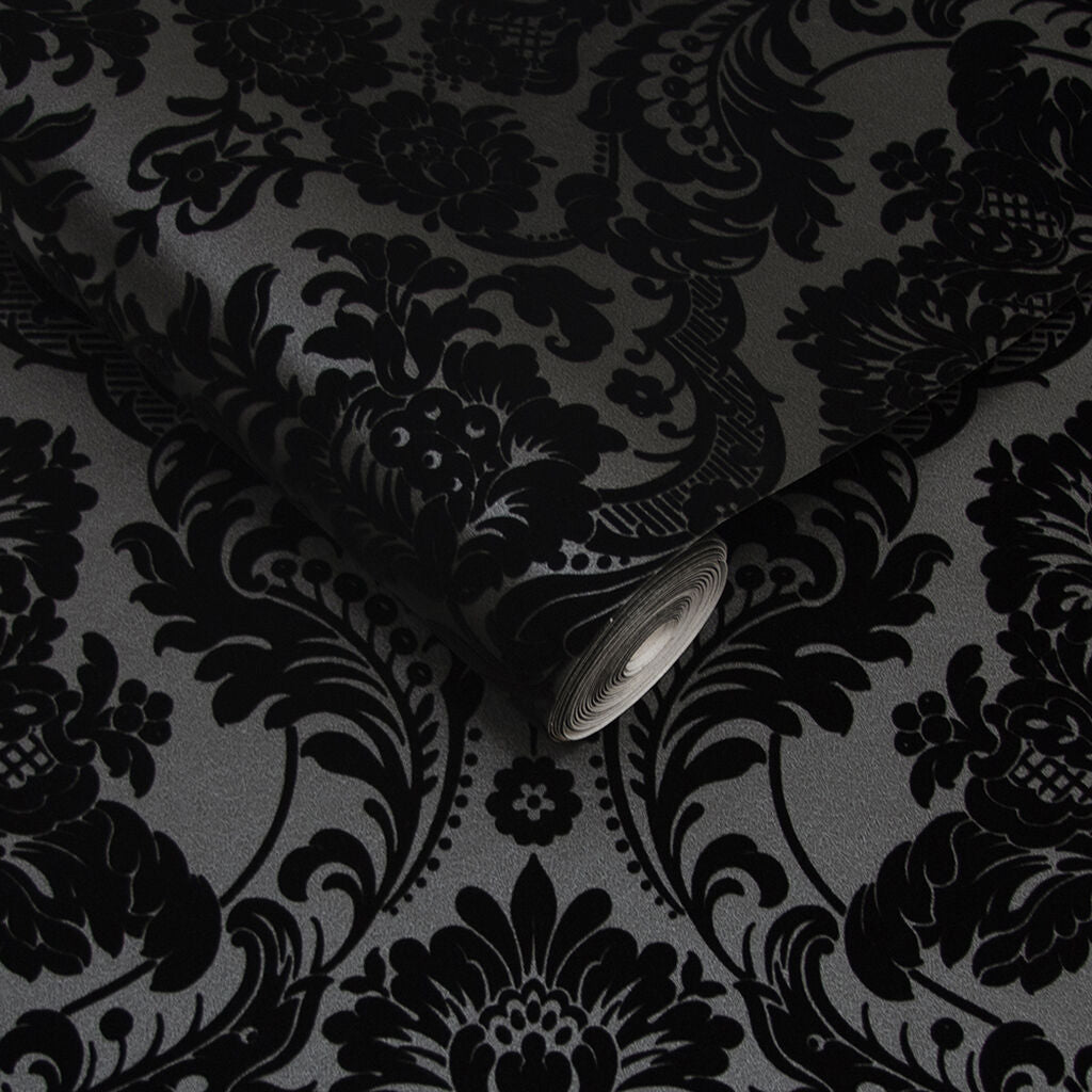 Gothic Damask Wallpaper - Noir - Graham & Brown - 106585 - Premier Wallcovering