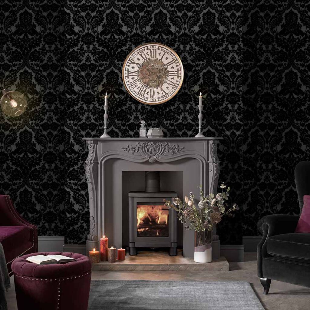 Gothic Damask Wallpaper - Noir - Graham & Brown - 106585 - Premier Wallcovering