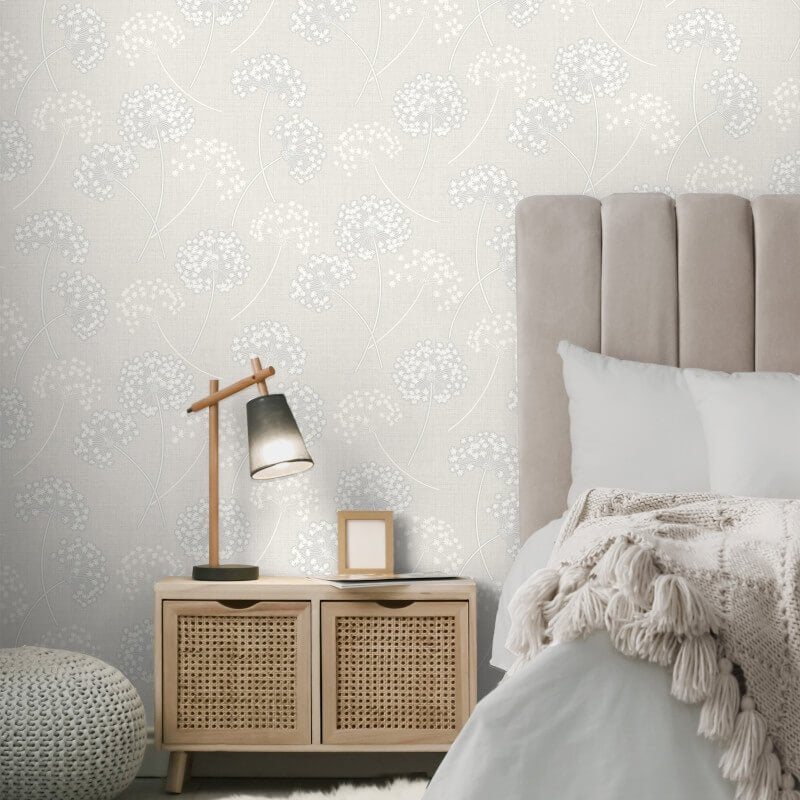 Grace Allium Flower Wallpaper - White/Silver - Fine Décor - FD43283 - Premier Wallcovering