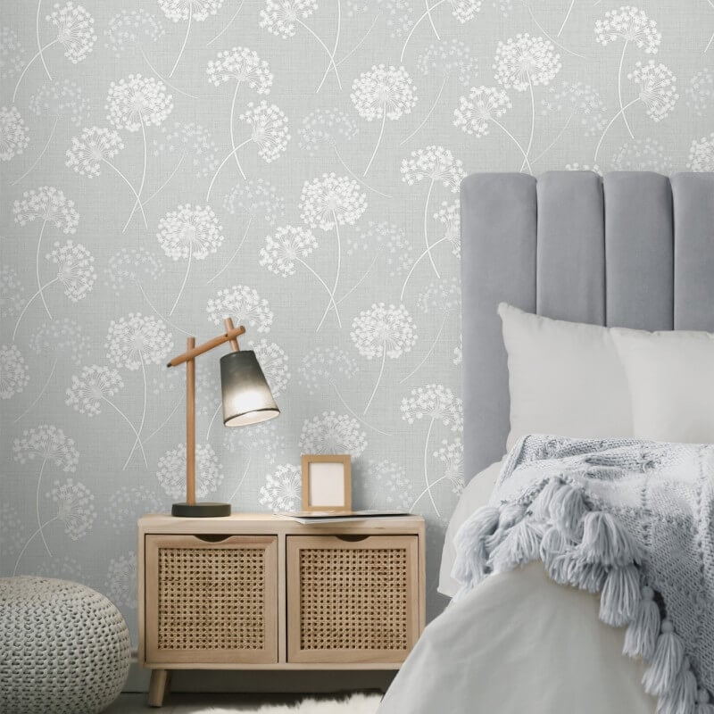 Grace Allium Flower Wallpaper - Grey/Silver - Fine Décor - FD43284 - Premier Wallcovering