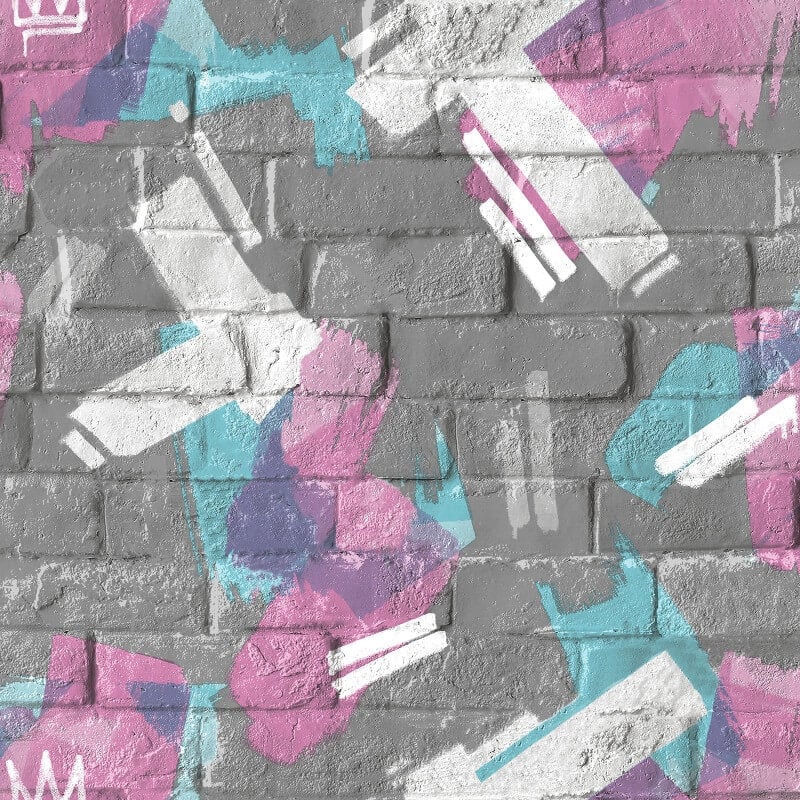 Graffiti Brush Brick Wallpaper - Charcoal/Pink - Muriva - M46609 - Premier Wallcovering