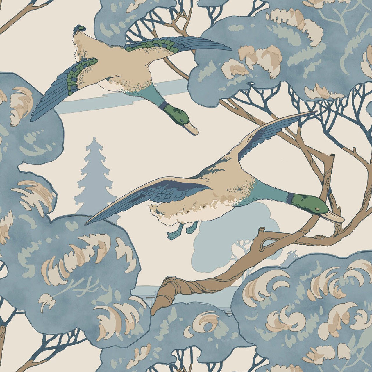 Grand Flying Duck Wallpaper - Blue - Mulberry Home - FG102/H101 - Premier Wallcovering