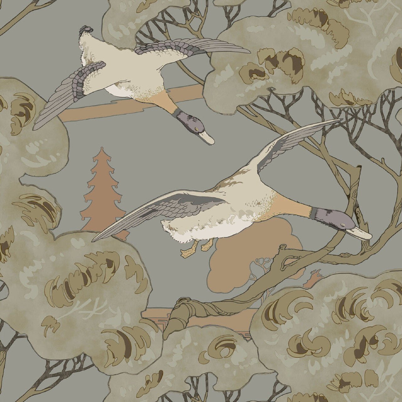 Grand Flying Duck Wallpaper - Grey / Blue - Mulberry Home - FG102/A116 - Premier Wallcovering