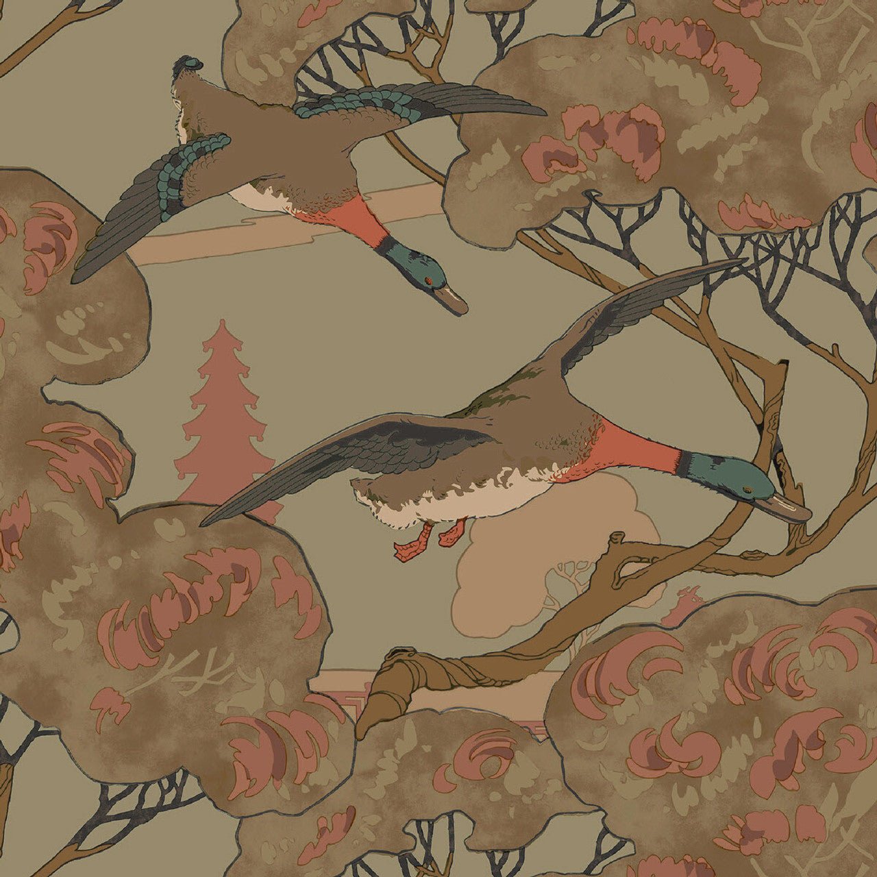 Grand Flying Duck Wallpaper - Sage - Mulberry Home - FG102/S108 - Premier Wallcovering