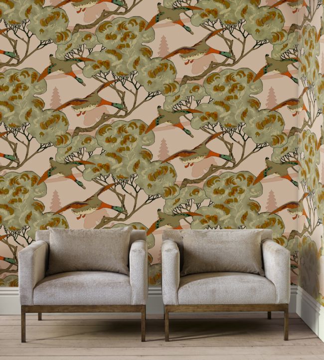 Grand Flying Duck Wallpaper - Emerald - Mulberry Home - FG102/S16 - Premier Wallcovering