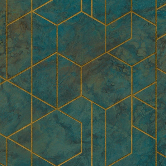 Grand Onyx Geo Metallic Wallpaper - Teal - Grandeco - WL2501 - Premier Wallcovering