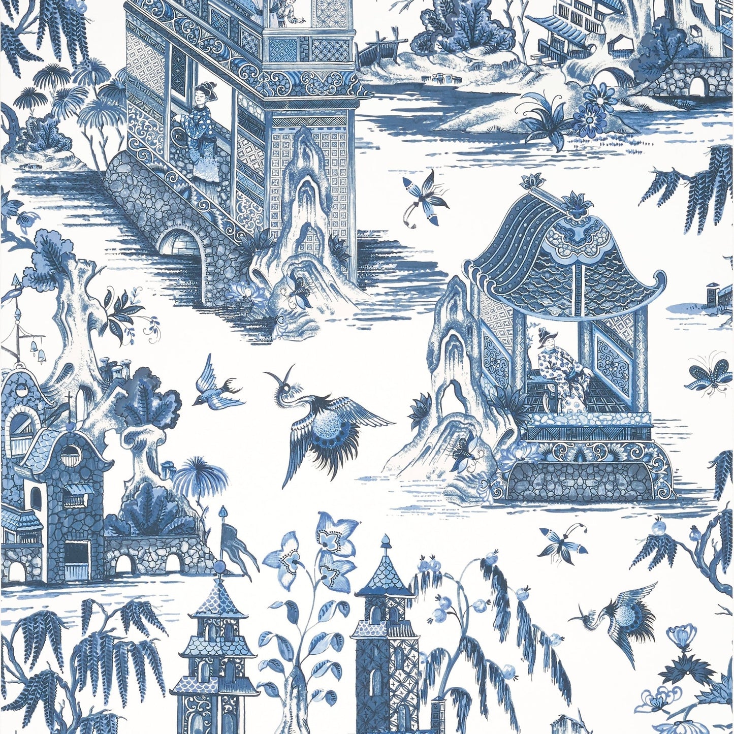 Grand Palace Wallpaper - Blue & White - Thibaut - T13614 - Premier Wallcovering