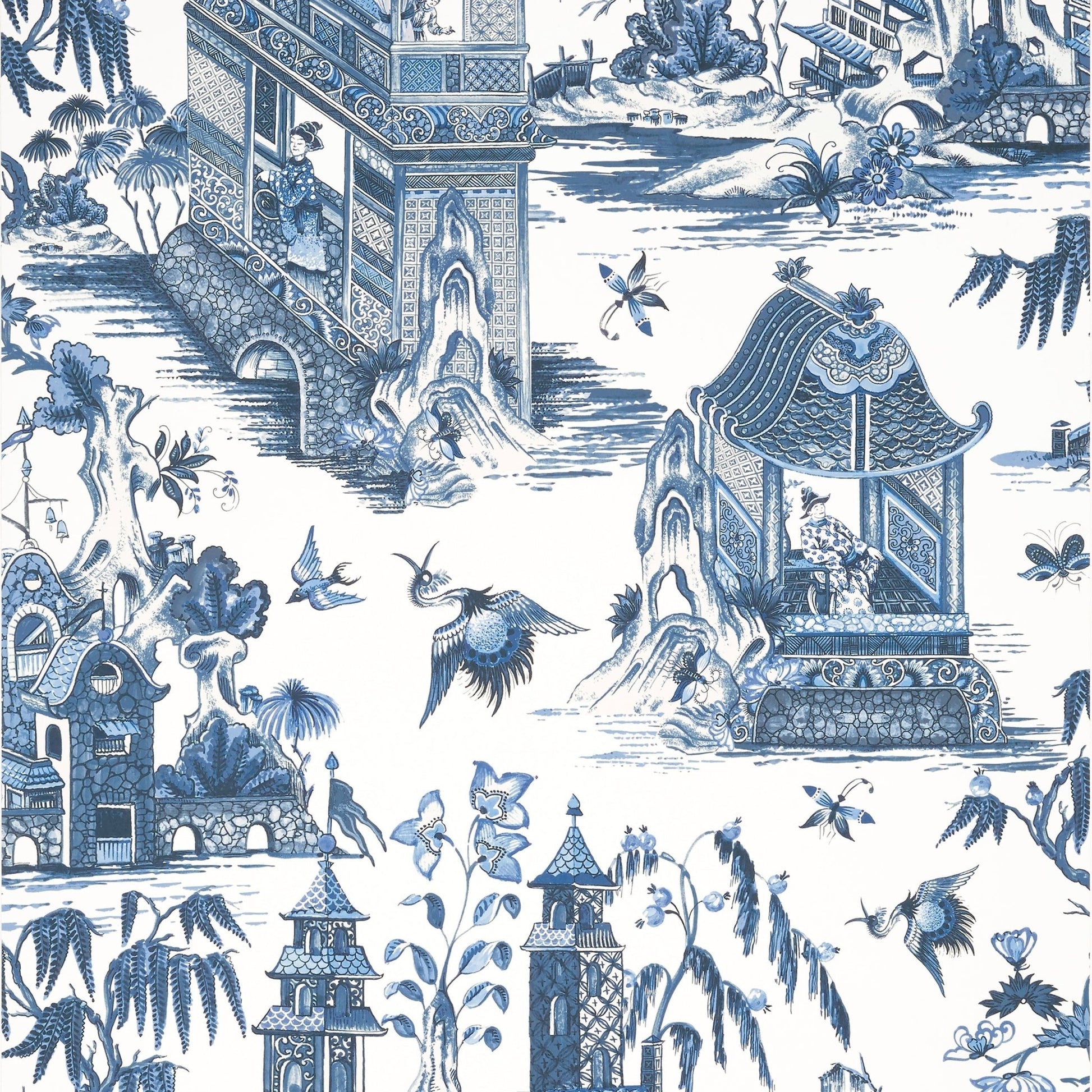 Grand Palace Wallpaper - Blue & White - Thibaut - T13614 - Premier Wallcovering