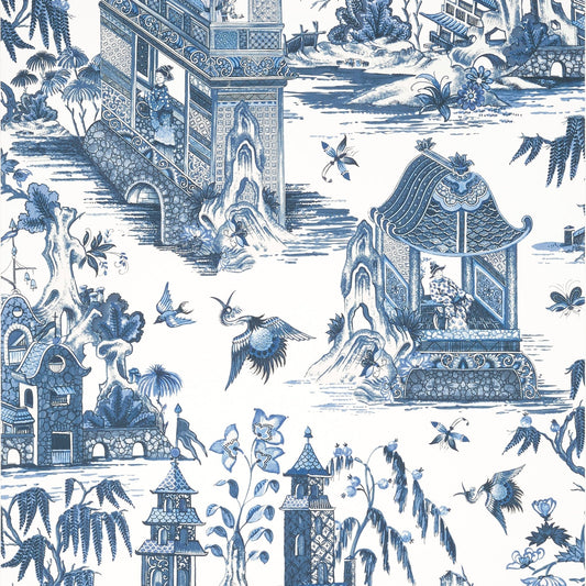 Grand Palace Wallpaper - Blue & White - Thibaut - T13614 - Premier Wallcovering